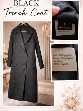 Women’s Black Double-Breasted Long Trench Coat